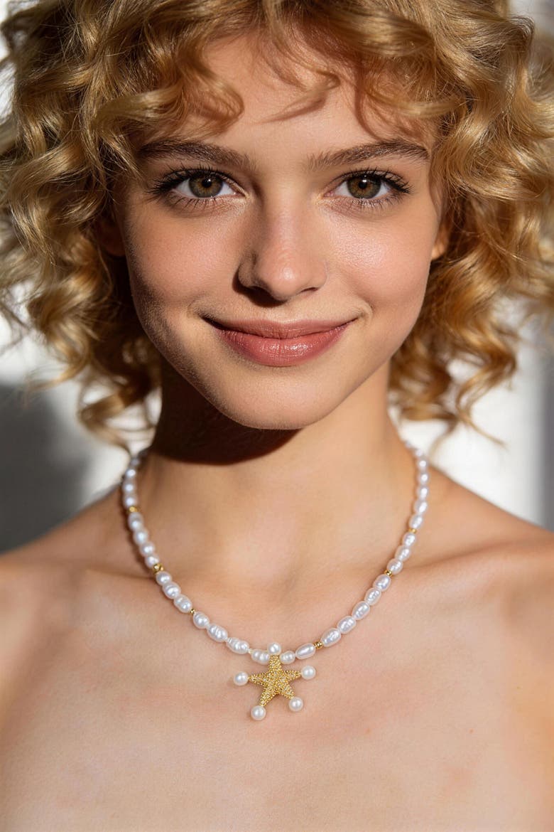 Lila Starfish Keshi Pearl Pendant Necklace, Alternate, color, Gold