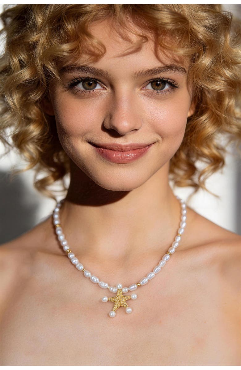 Classicharms Lila Starfish Keshi Pearl Pendant Necklace, Alternate, color, Gold