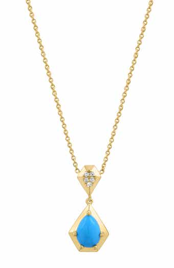 Gold Plated Sterling Silver Diamond & Stone Pendant Necklace
