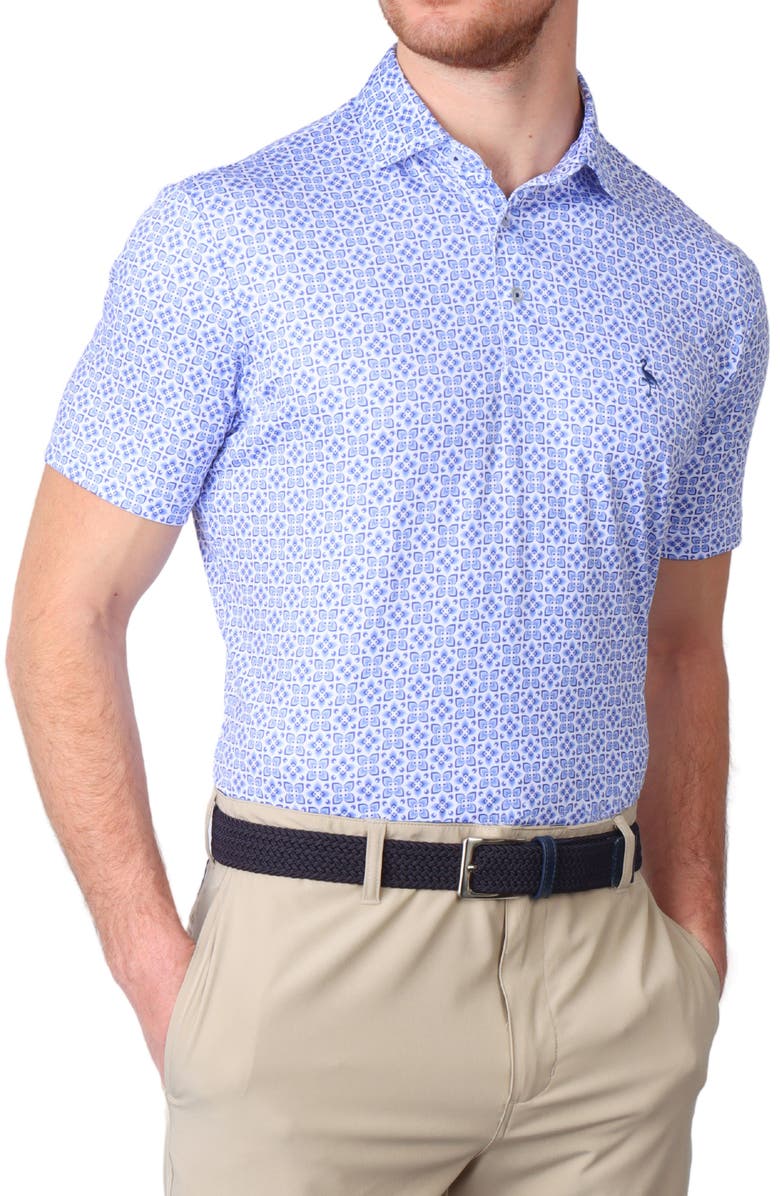 TailorByrd Geometric Floral Print Performance Polo, Alternate, color, Blue