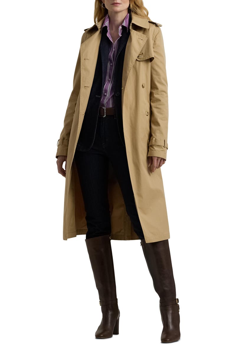 Lauren Ralph Lauren Water Repellent Belted Twill Trench Trench Coat, Main, color,