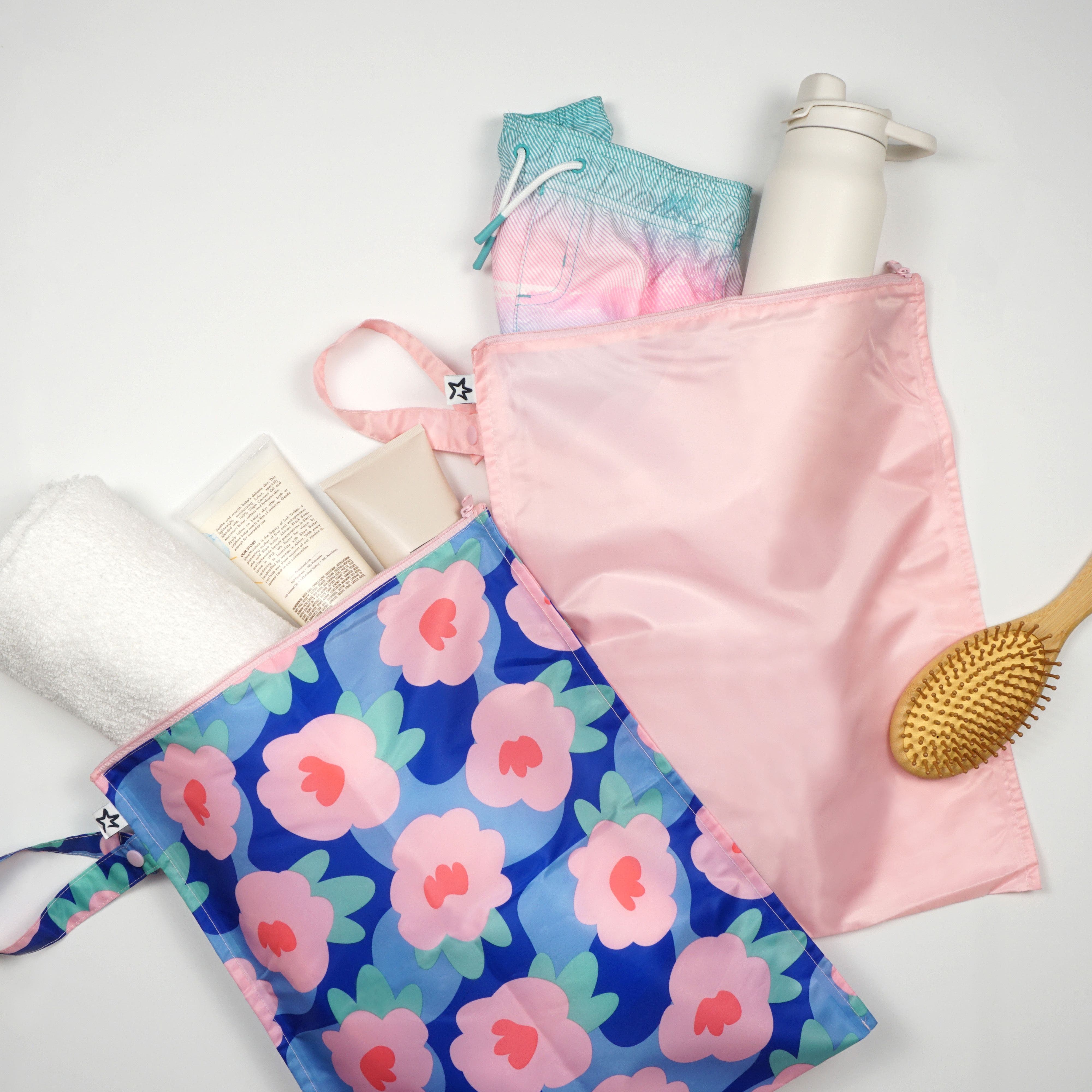 Tiny Twinkle Mess-Proof Waterproof Washable Baby/Toddler Wet Bags - Solids, Alternate, color, Blue Floral