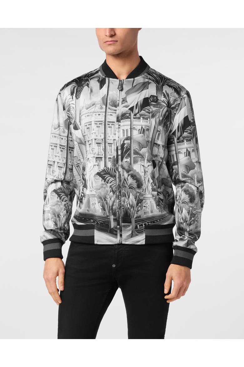 Satin Bomber Cote D'azur Men, Main, color, black/white