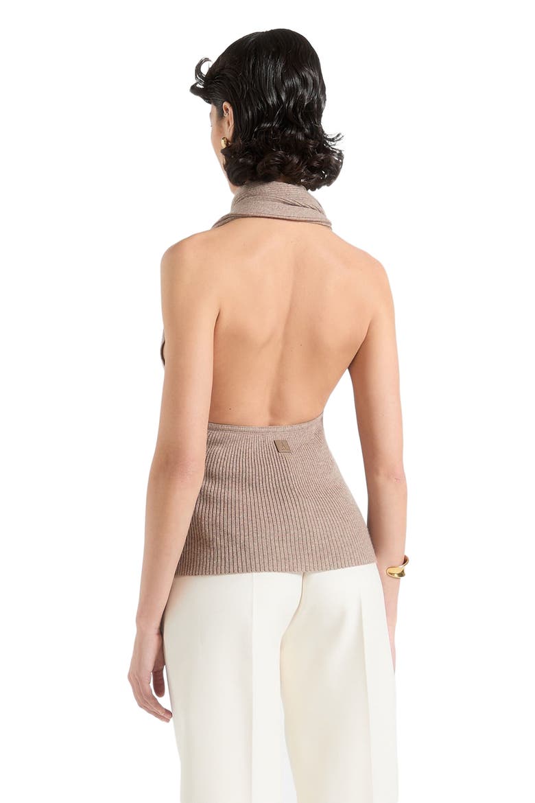 Elodie Knitted Draped Halterneck Top, Alternate, color, Taupe