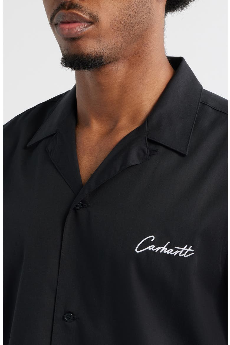 Delray Cotton & Lyocell Camp Shirt, Alternate, color, BLACK/WHITE