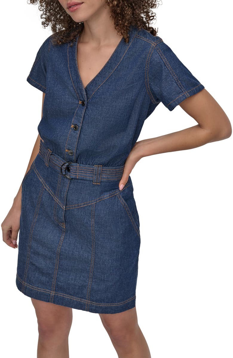 DKNY Short Sleeve Denim Shirtdress, Alternate, color, Crosby Wash