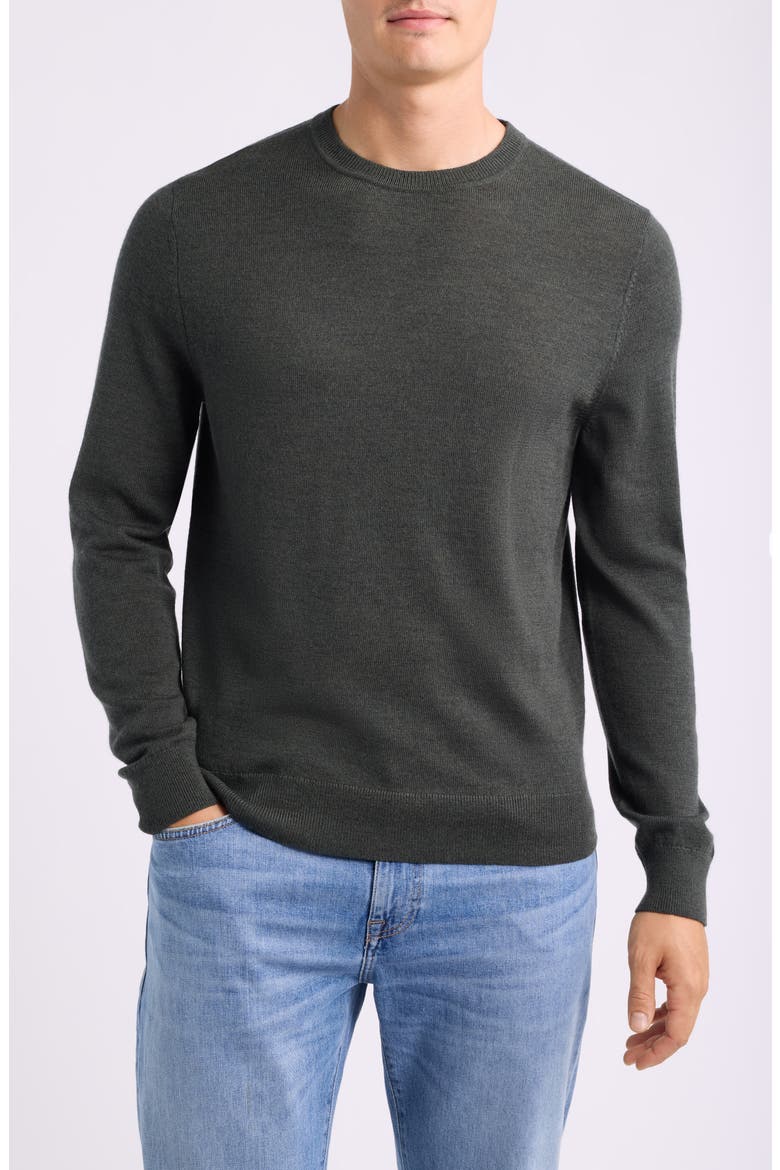 Italian Merino Wool Crewneck Sweater, Main, color, GREEN KOMBU HEATHER