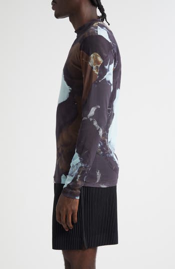 Agate Print Sheer Mesh Long Sleeve Shirt