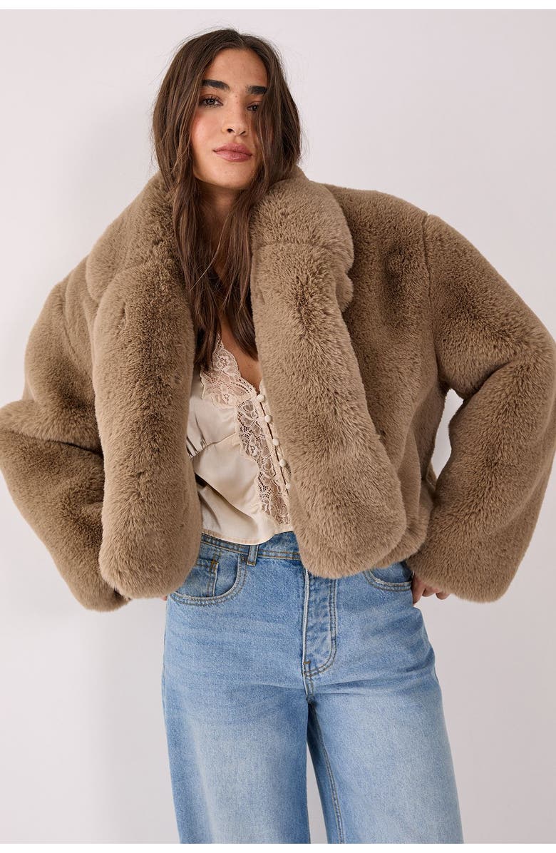 NASTY GAL Cropped Collar Faux Fur Jacket, Alternate, color, Mink