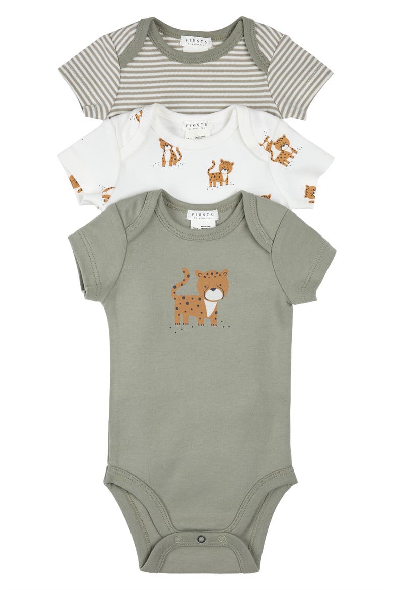 Assorted 3-Pack Organic Cotton Bodysuits, Main, color, GREEN