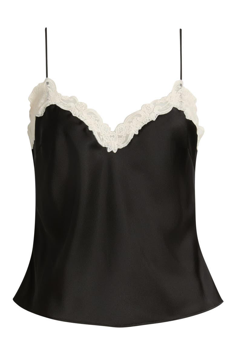 Roxsana Lace Trim Satin Camisole, Alternate, color, BLACK