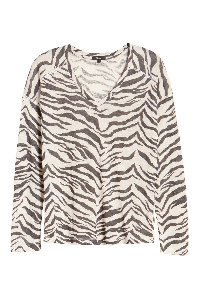 Sami Drop Shoulder V-Neck Linen Blend Tee, Alternate, color, IVORY TIGER STRIPE