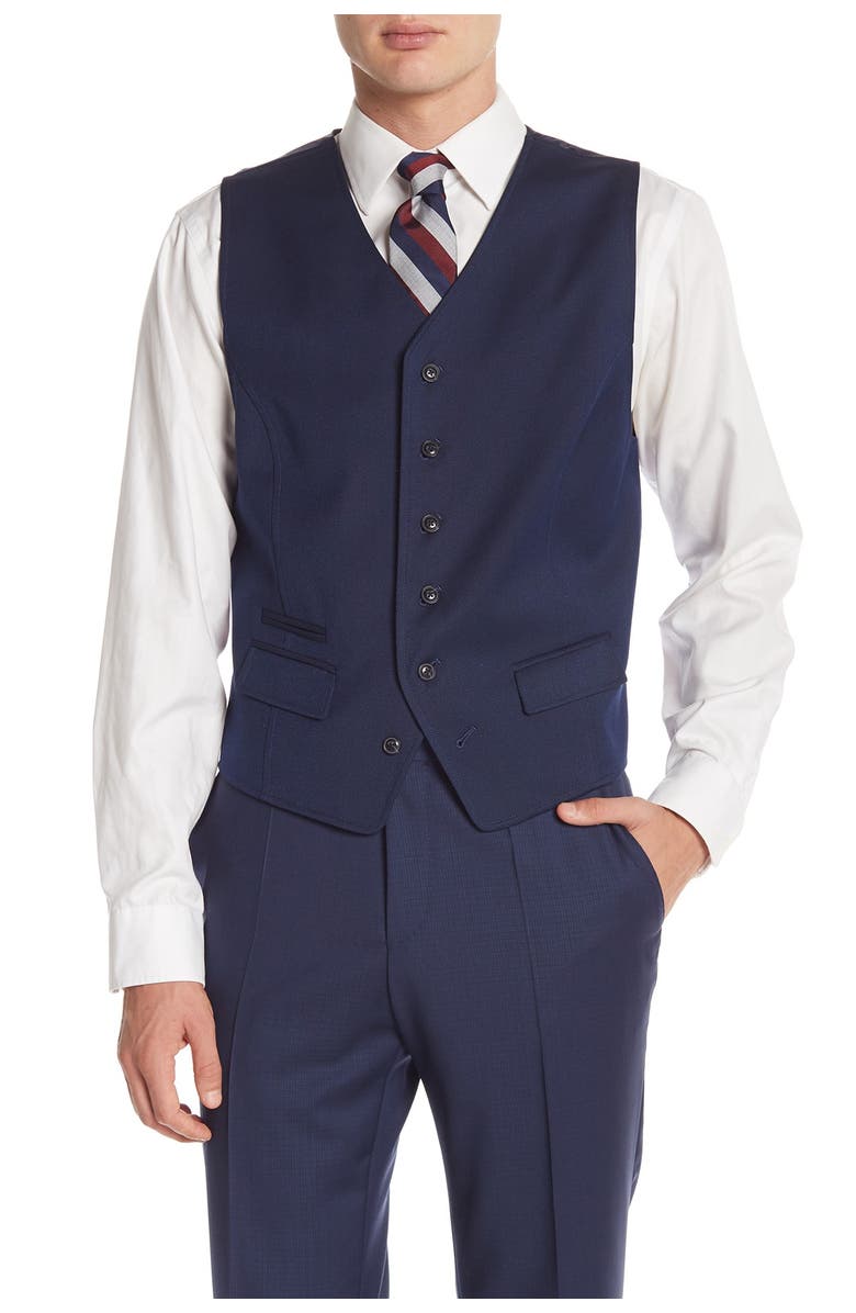 Ben Sherman Blue Birdseye Six Button Suit Separate Vest, Main, color,
