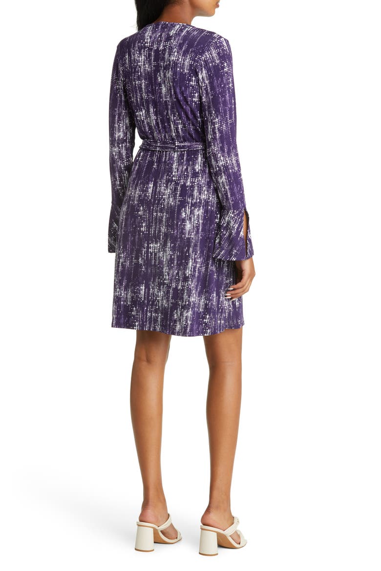Dot Long Sleeve Faux Wrap Dress, Alternate, color, PLUM