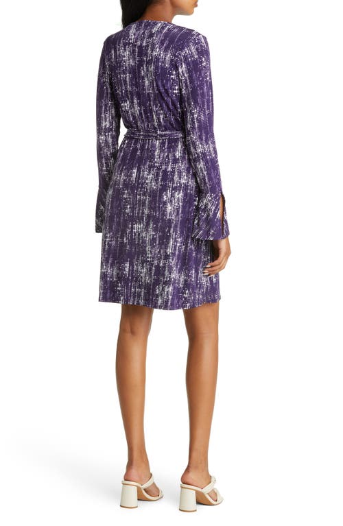 Loveappella Dot Long Sleeve Faux Wrap Dress In Purple