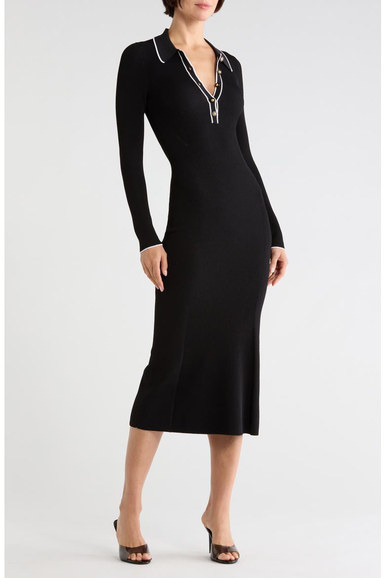 Yaretzi Collared Long Sleeve Dress, Main, color, BLACK/ WHITE