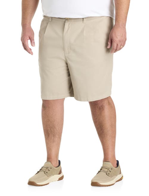 Harbor Bay By Dxl Big & Tall Waist-relaxer Pleated Shorts In Khaki