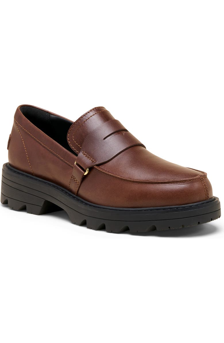 SOREL Revel Ave Penny Loafer, Main, color, Tobacco/ Black