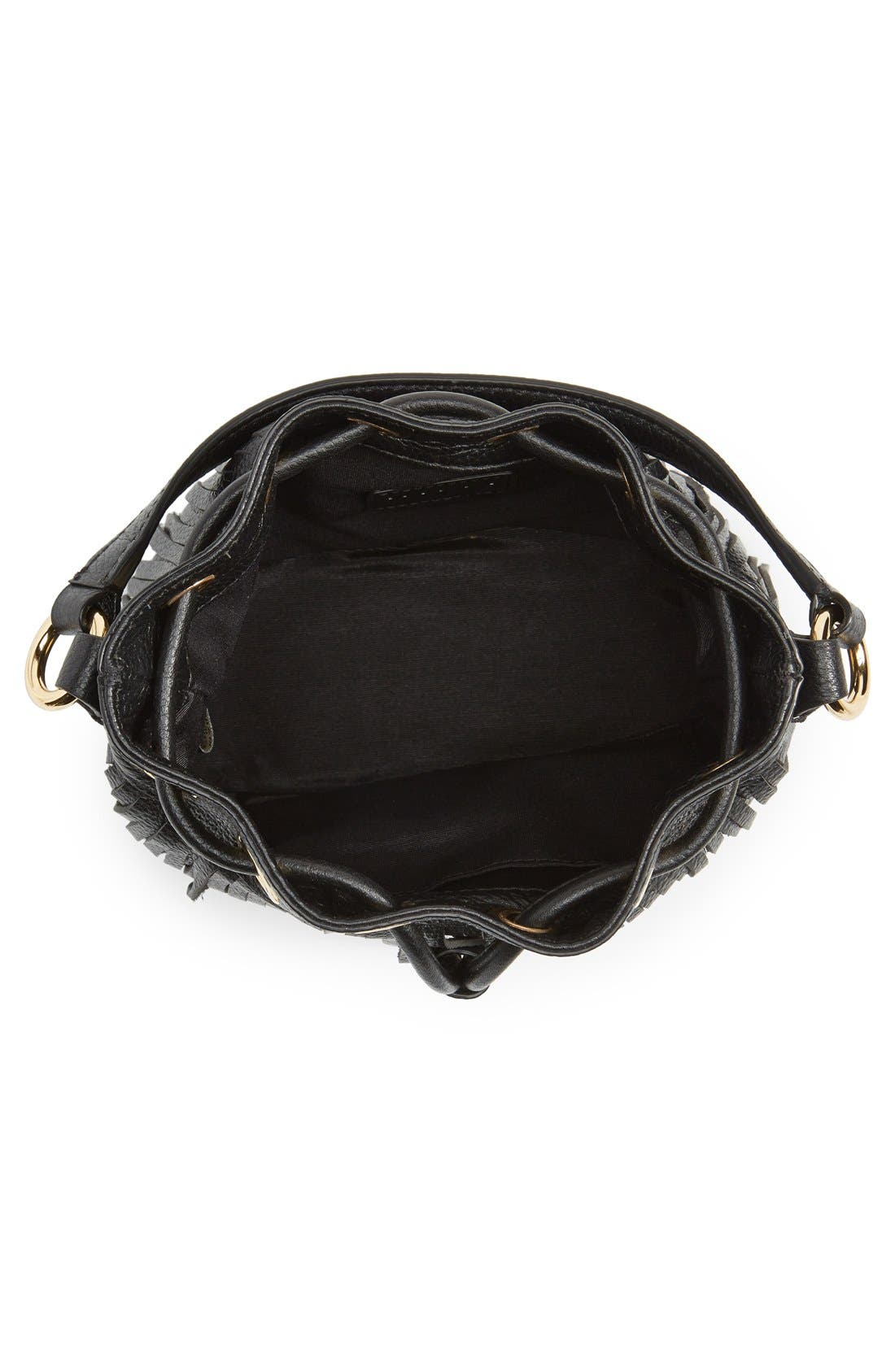 'Small Essex' Fringed Leather Bucket Bag, Alternate, color, BLACK