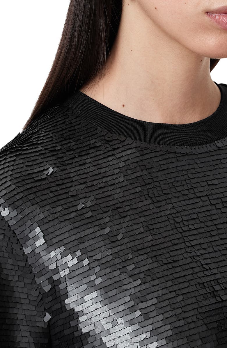 AllSaints Jaya Sequin Long Sleeve Shift Minidress, Alternate, color, Black