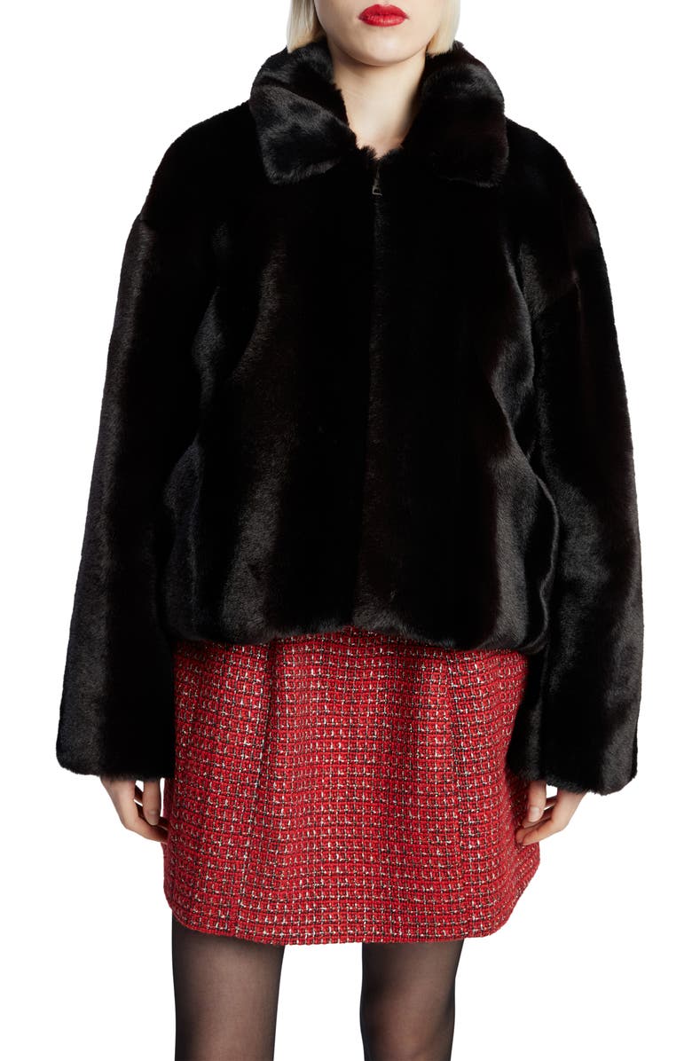 Bardot Sylvie Faux Fur Zip Jacket, Main, color, Black