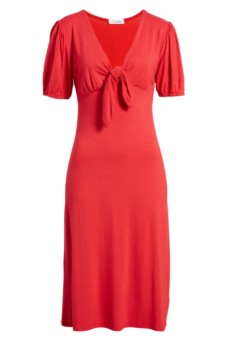 Short Sleeve Tie Front Midi Dress, Alternate, color, RED