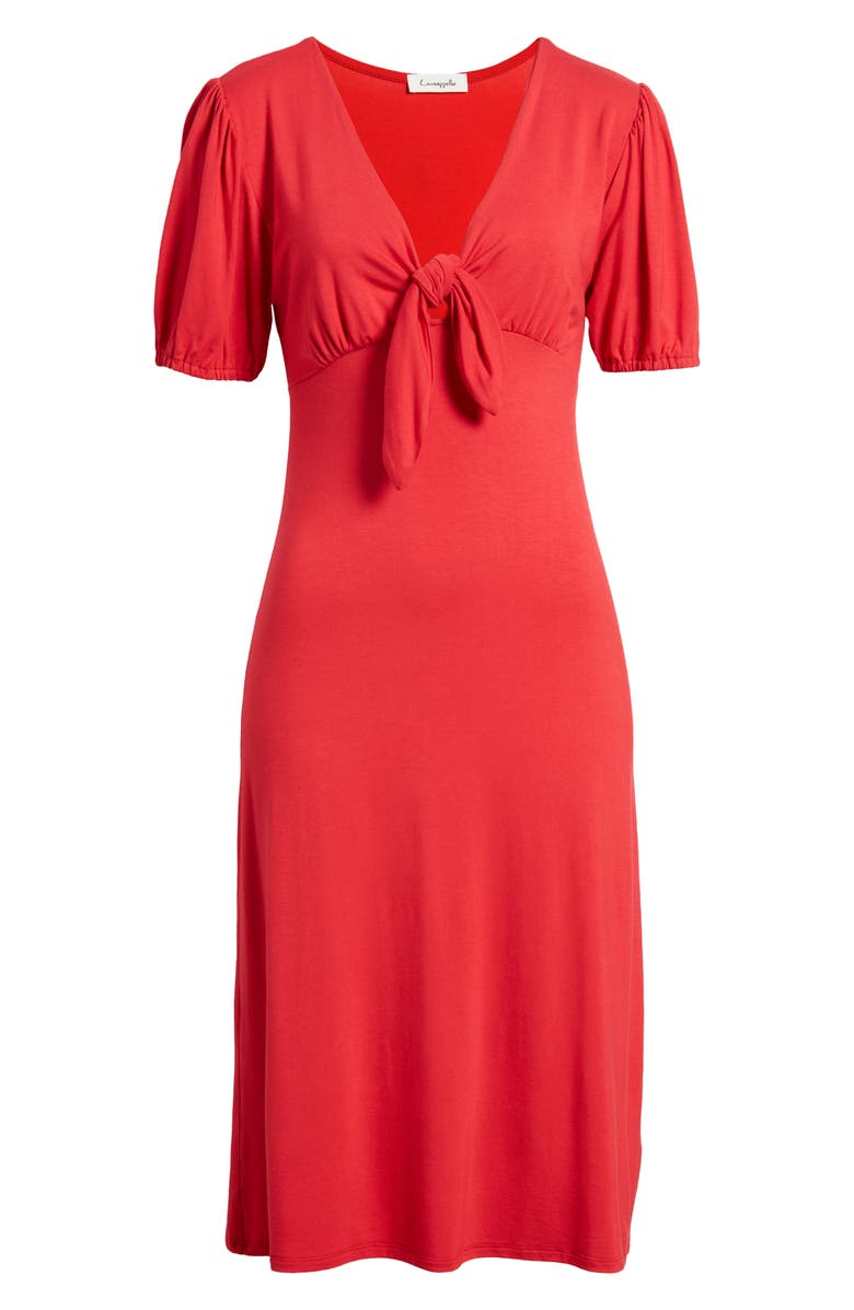 Loveappella Short Sleeve Tie Front Midi Dress, Alternate, color,