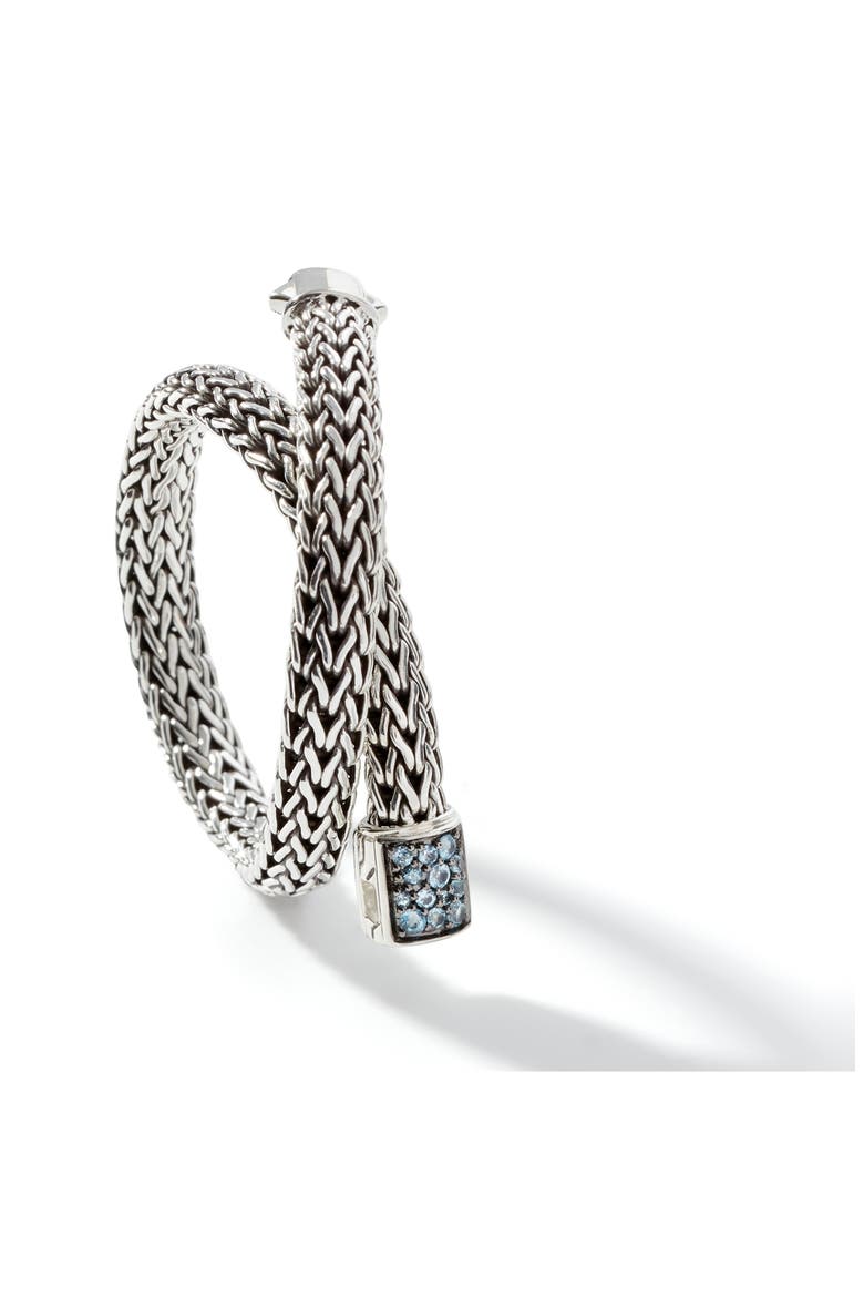 Reversible Icon Bracelet, Sterling Silver, Pavé, 6.5mm, Alternate, color, BLACK SAPPHIRE/ BLUE TOPAZ