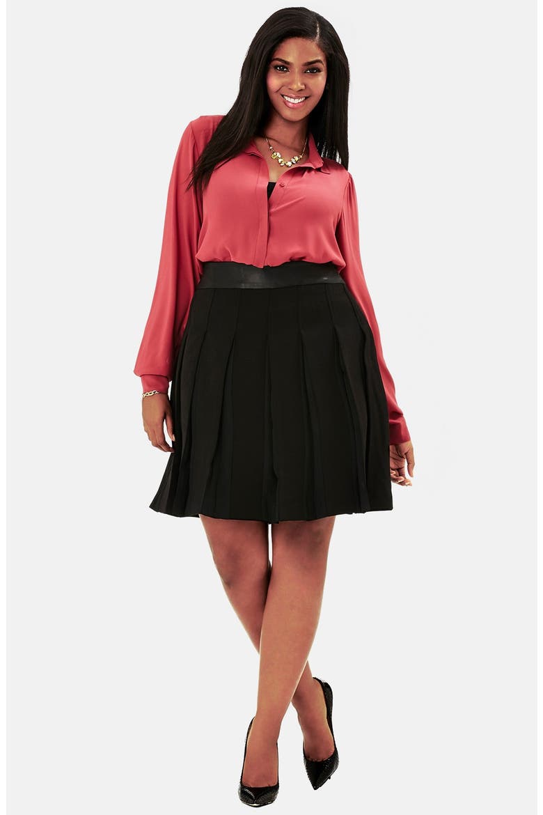 Contrast Inset Box Pleat Skirt, Main, color, BLACK