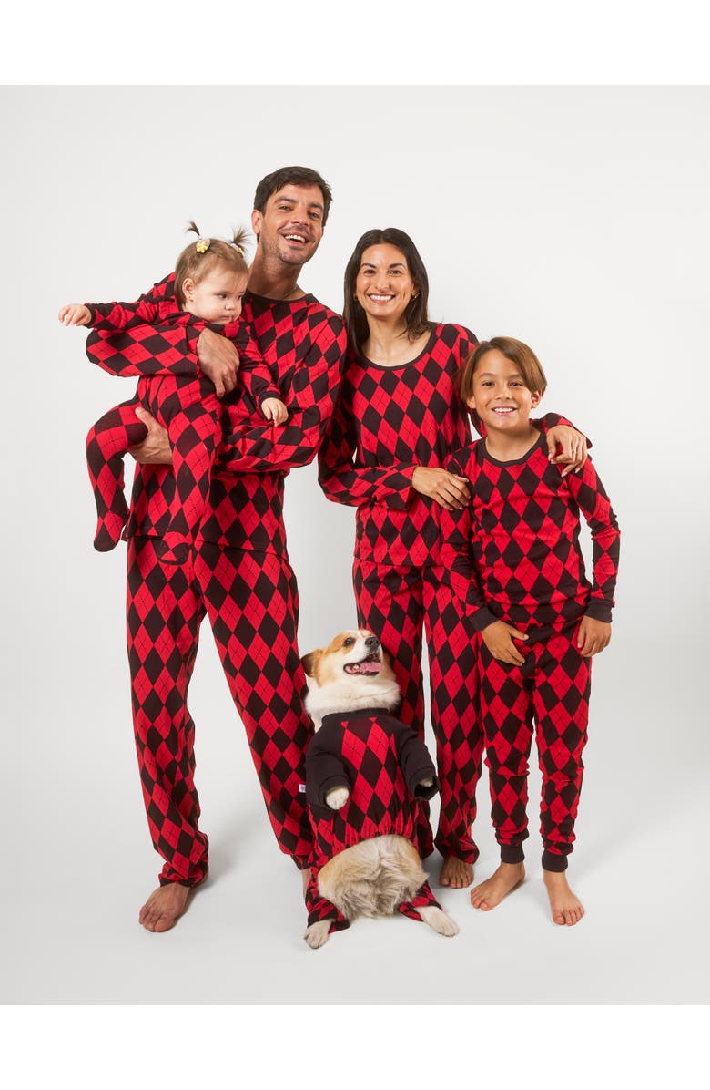 Leveret Footed Printed Cotton Matching Family Holiday Pajamas, Argyles & Holiday Prints, Alternate, color, Argyle Black & Red
