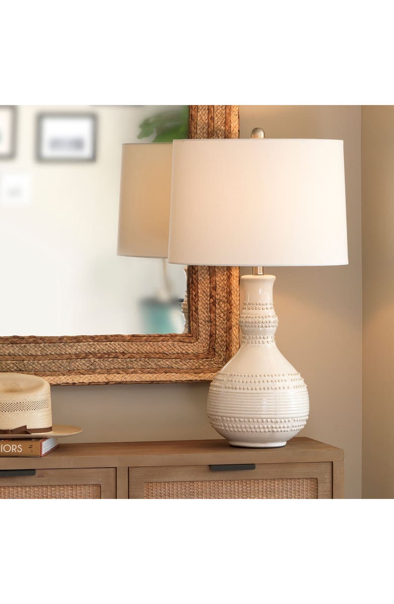 SHINE STUDIO Droplet Table Lamp in White Ceramic with Cone Shade in White Linen, Alternate, color, 