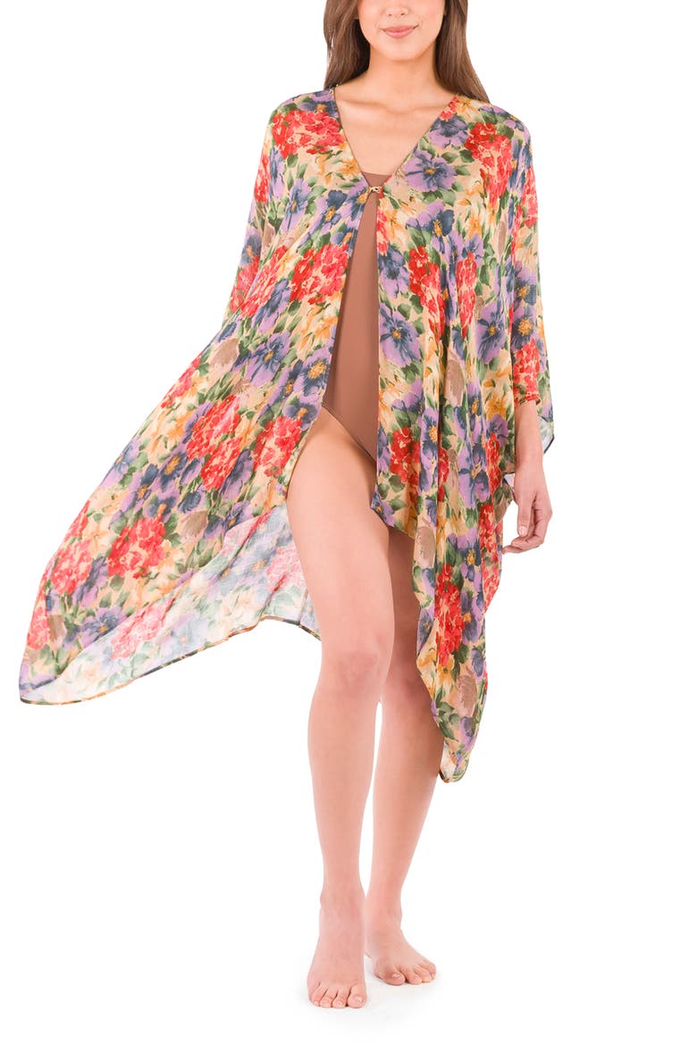Floral Short Ruana, Alternate, color, FRENCH HYDRANGEA