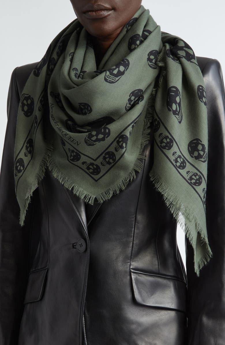 McQueen Skull Print Wool Scarf, Alternate, color,