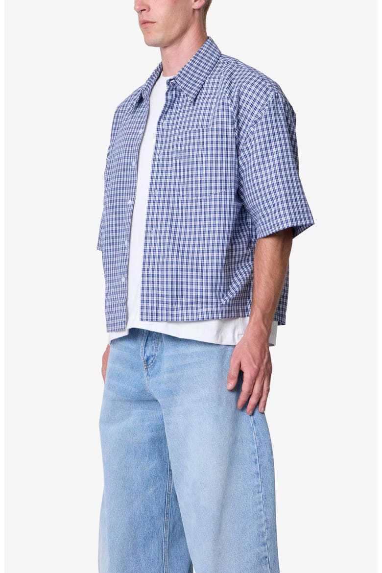 Crispy Oversize Check Short Sleeve Cotton Poplin Button-Up Overshirt, Alternate, color, BLUE