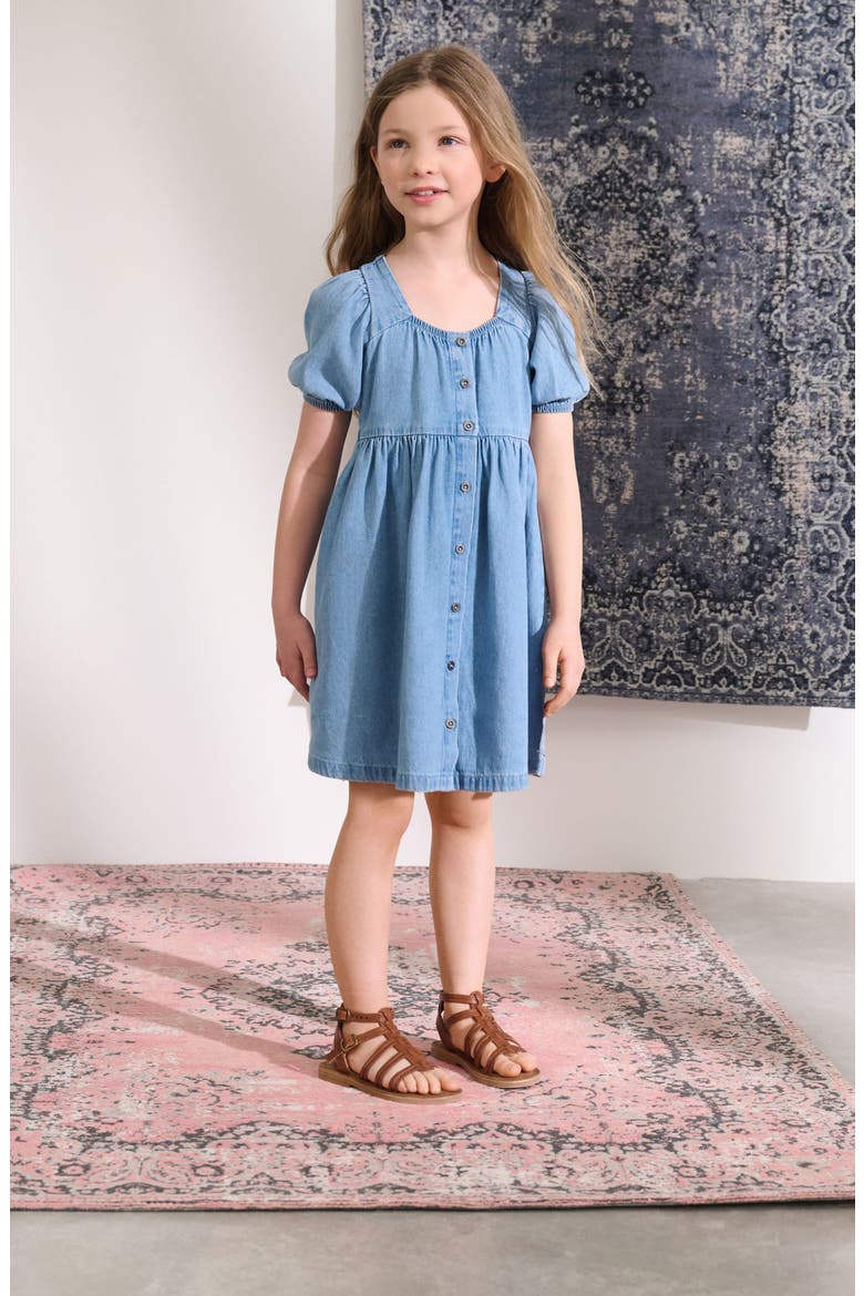 Kids' Square Neck Denim Dress, Alternate, color, BLUE
