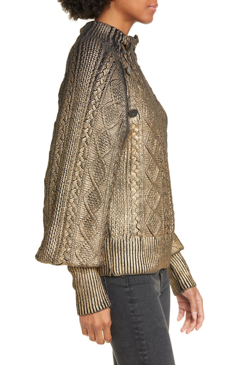 Grady Metallic Coated Cable Sweater, Alternate, color, BLACK/ GOLD