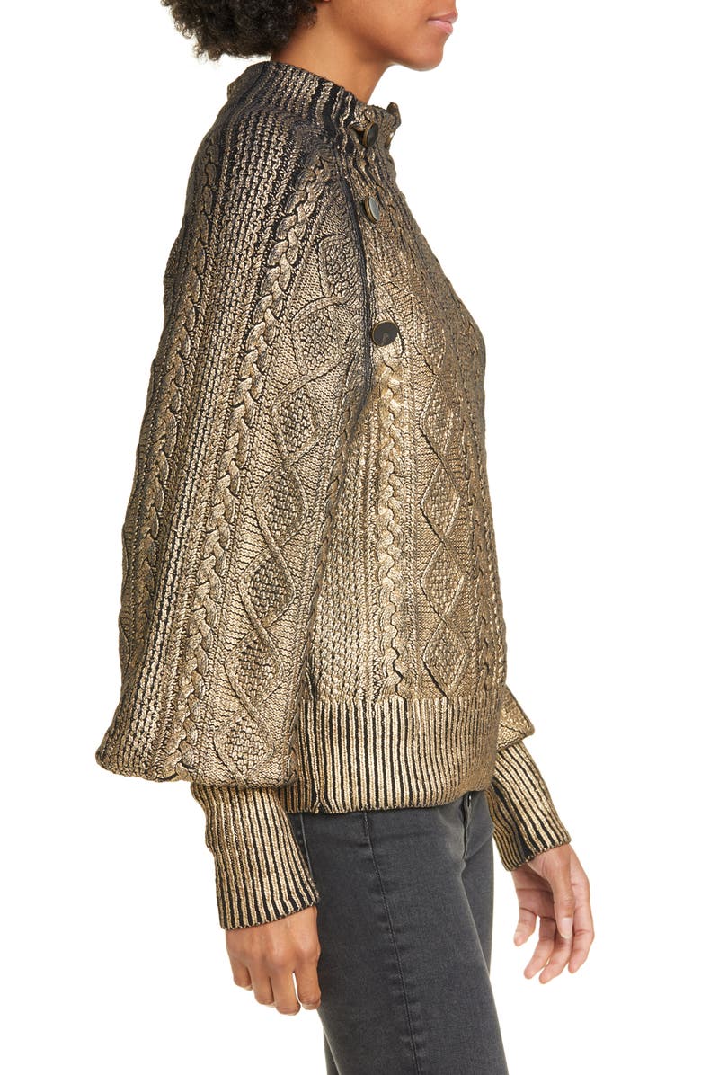 Veronica Beard Grady Metallic Coated Cable Sweater, Alternate, color,