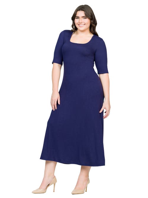 24seven Comfort Apparel Elbow Length Sleeve Maxi Dress In Blue