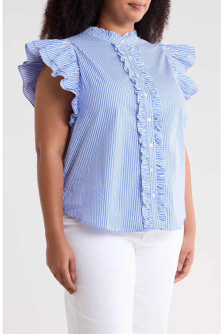 Sherah Stripe Ruffle Shirt, Alternate, color, BLUE-WHITE-STRIPE