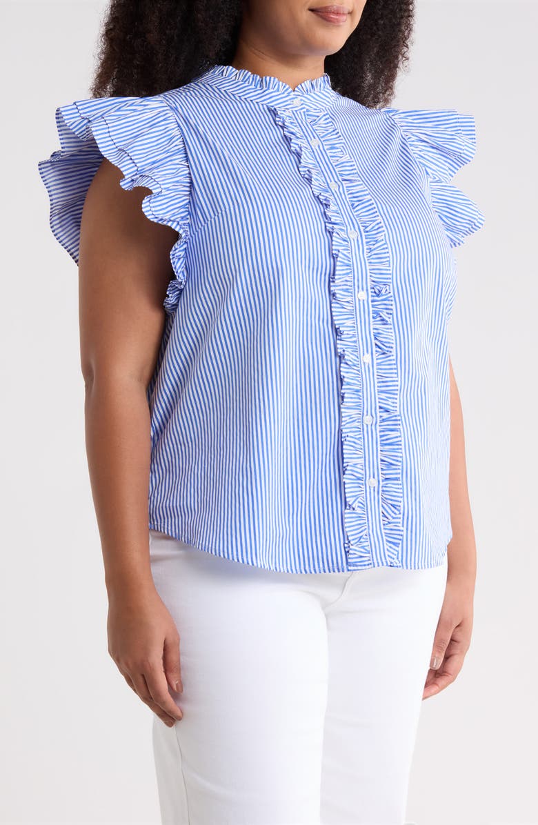SUGARLIPS Sherah Stripe Ruffle Shirt, Alternate, color, Blue-White-Stripe