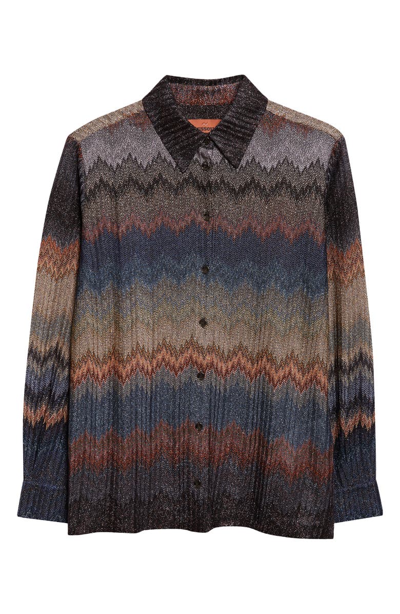 Missoni Metallic Zigzag Button-Up Shirt, Main, color, Blue Tones On Dark Base