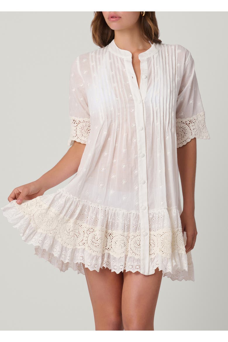 Milos Eyelet Mini Dress Cover Up, Main, color, Optic
