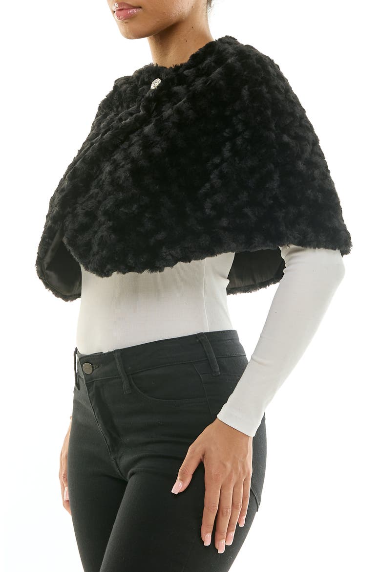 Faux Fur Capelet, Alternate, color, BLACK