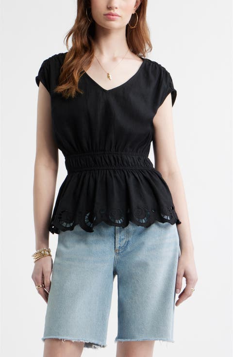 Eyelet Hem Peplum Top