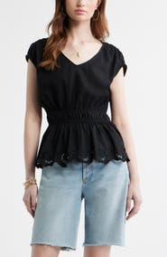 Treasure & Bond Eyelet Hem Peplum Top