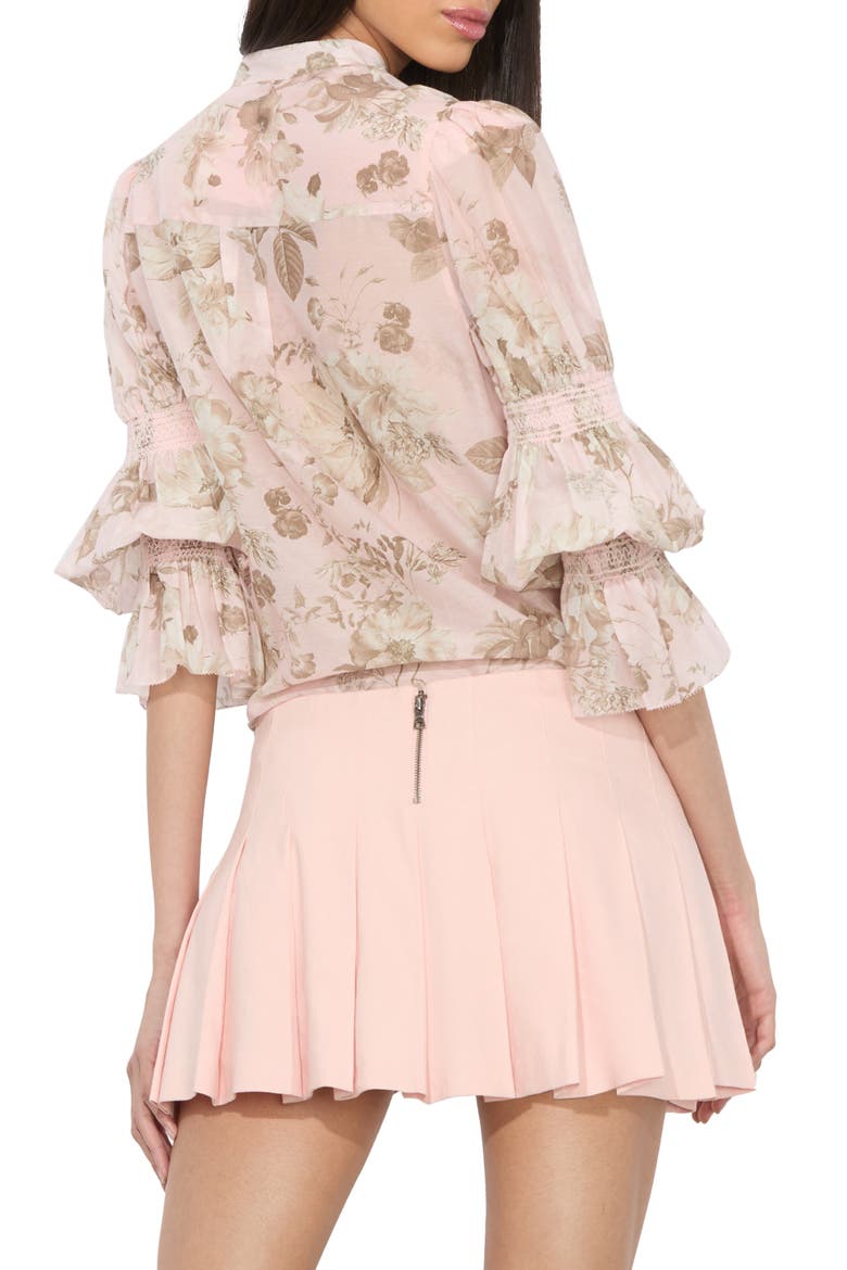 Ilan Smocked Puff Shoulder Cotton & Silk Shirt, Alternate, color, PINK MEADOW