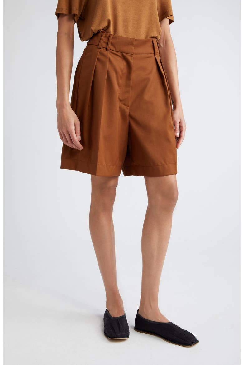 Pleated Wide Leg Virgin Wool Shorts, Main, color, RUST