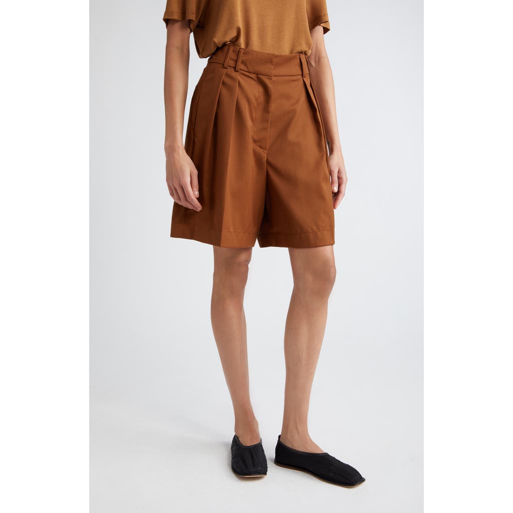 Shop Rohe Róhe Pleated Wide Leg Virgin Wool Shorts In Rust