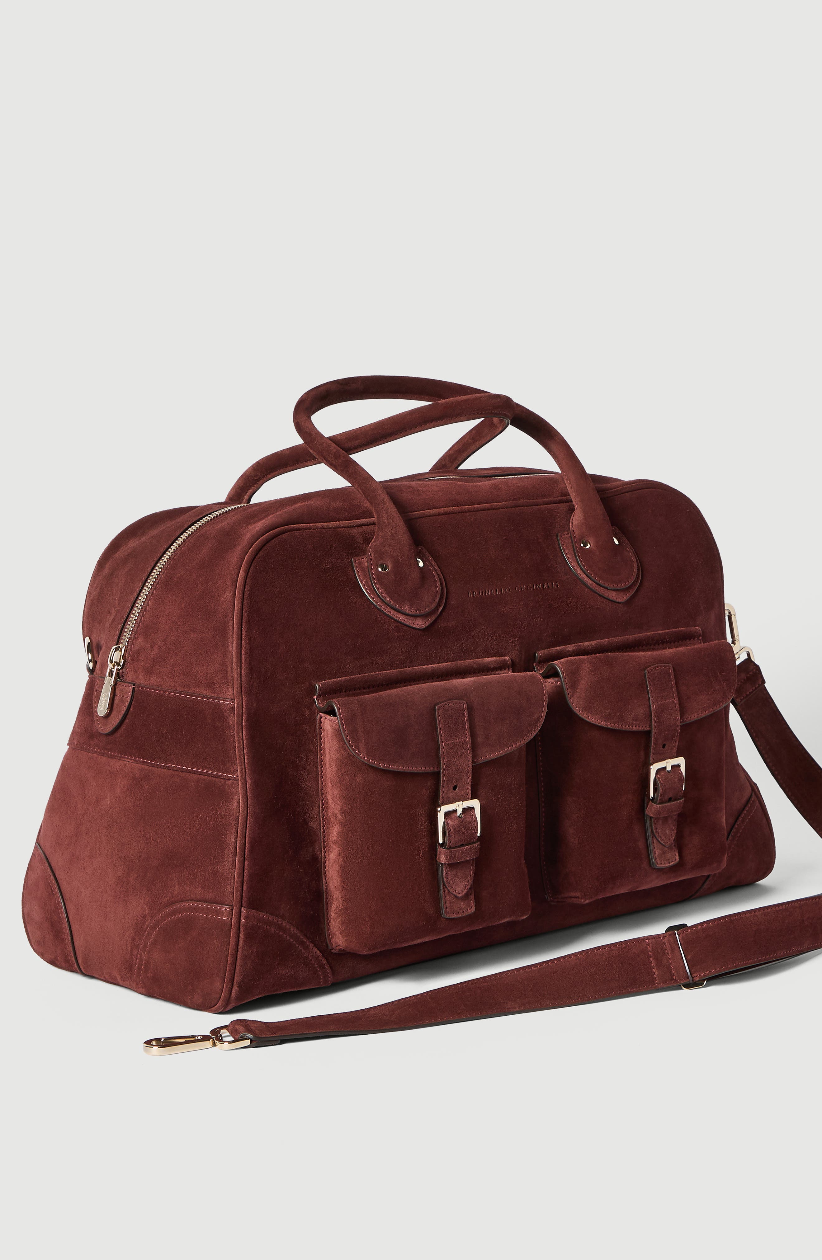 Brunello Cucinelli Suede weekender bag, Alternate, color, Burgundy