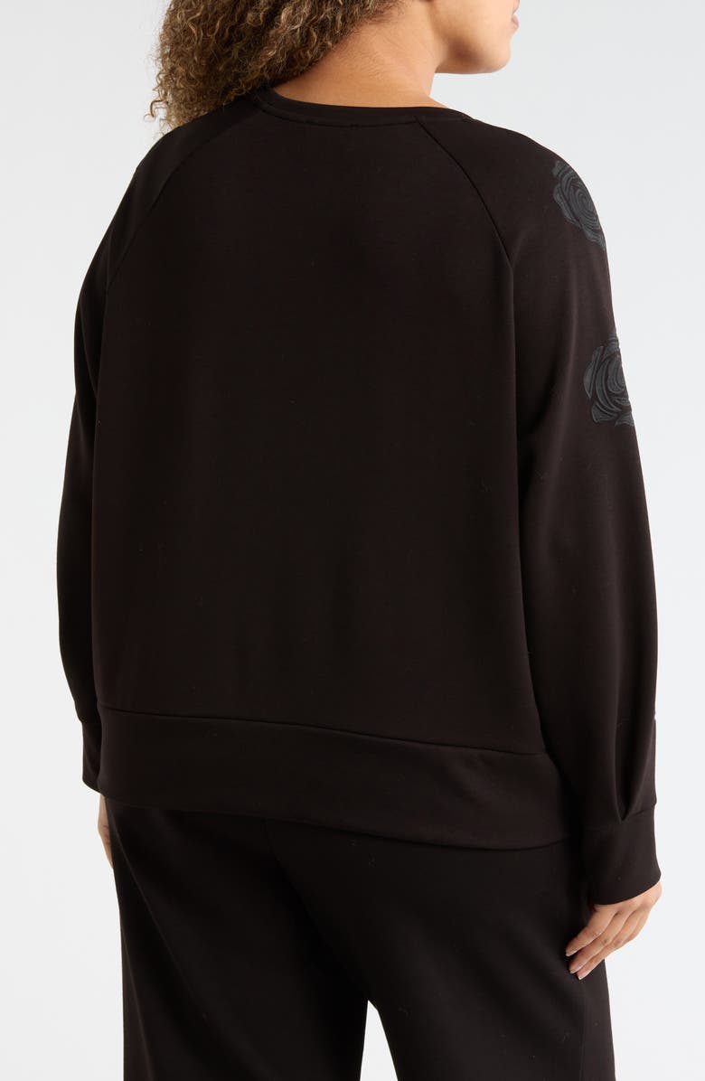 T Tahari Rose Embroidered Scuba Top, Alternate, color, Black